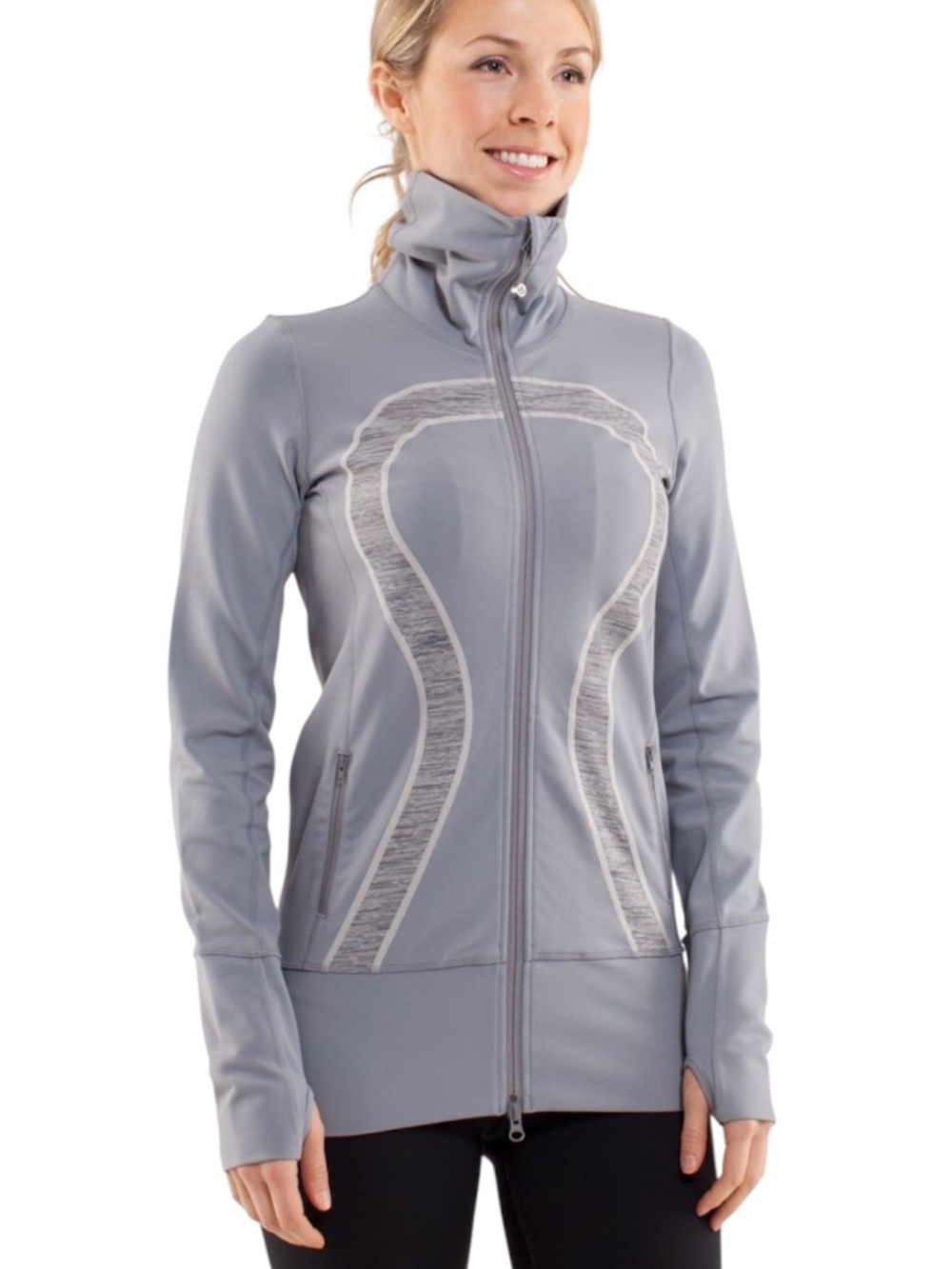 Lululemon In Stride Jacket Full Zip Light Gray Fossil Luon Fabric Women's 12